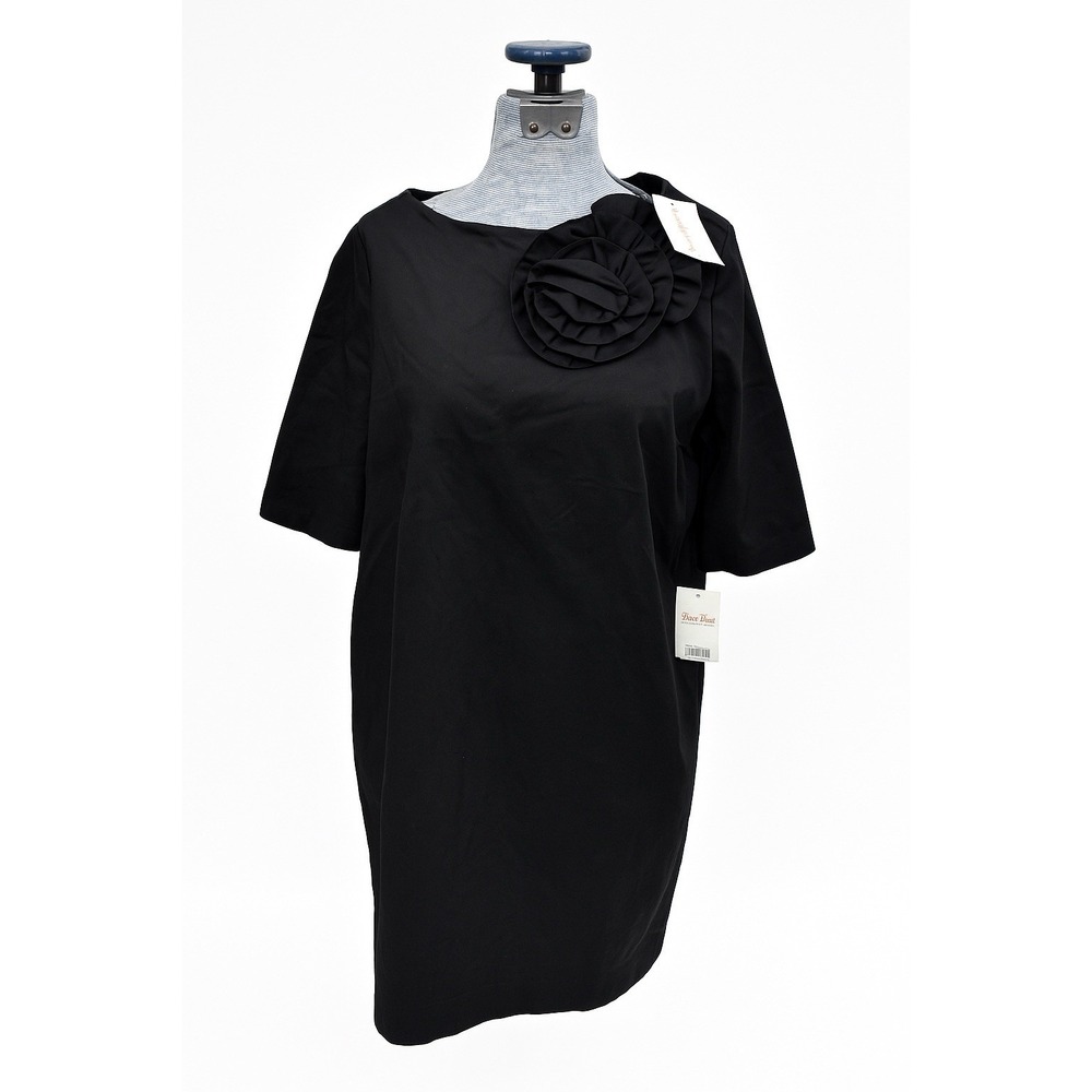 Paola Tricot Black Dress Women's Size M NWT Floral Applique Cocktail Evening